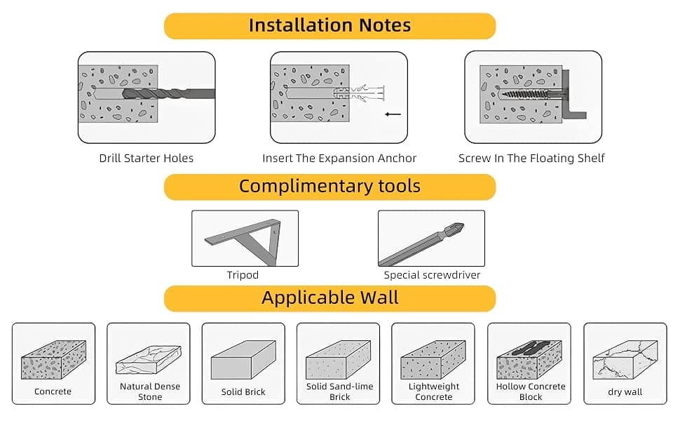 Cat Wall Shelves — 6 Pcs Luxury Wall-Mounted Cat Climber Set — NOTE: To ensure the wall house strong enough, make sure you are drilling the screws into a wall stud or masonry block!