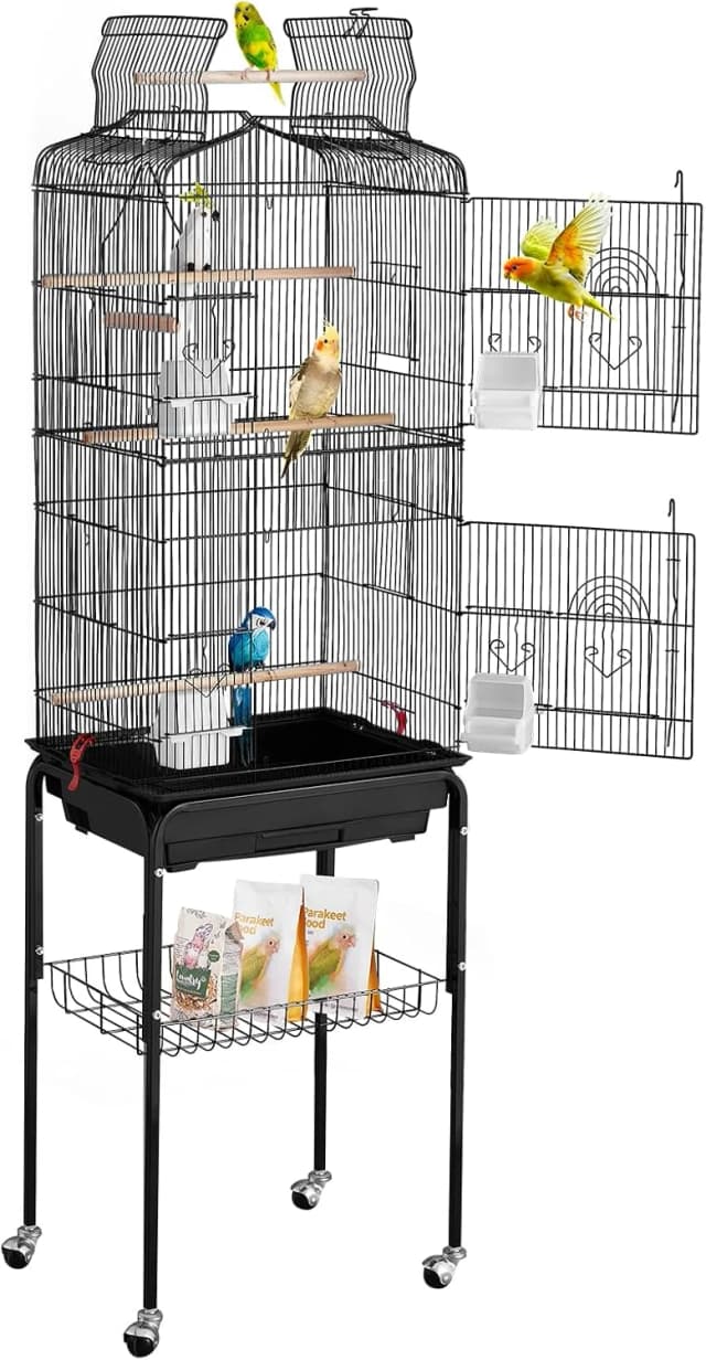 64-inch Open Top Large Parrot Bird Cage with Detachable Rolling Stand for Parakeets Finches Canaries Lovebirds