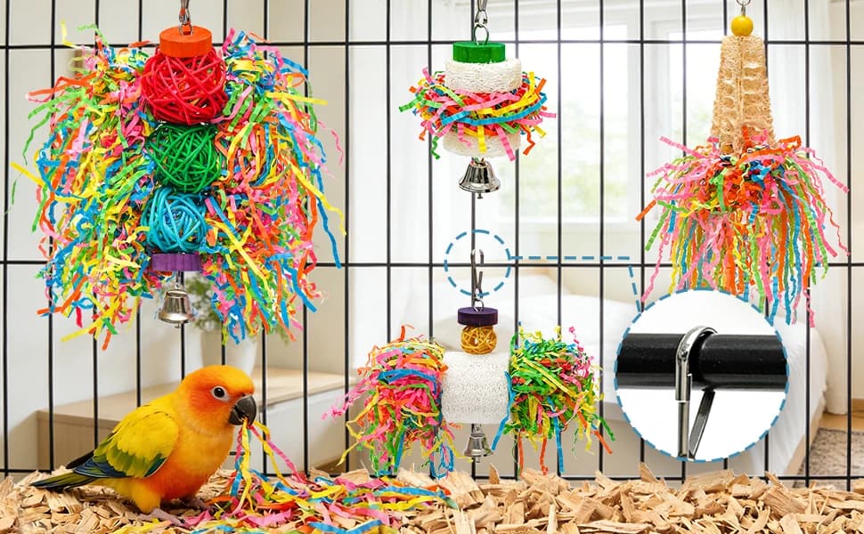 4PCS Bird Parrot Foraging Toys Parakeet Chewing Hanging Toy Shredded Paper Cage Accessories for Small Parrots — product details