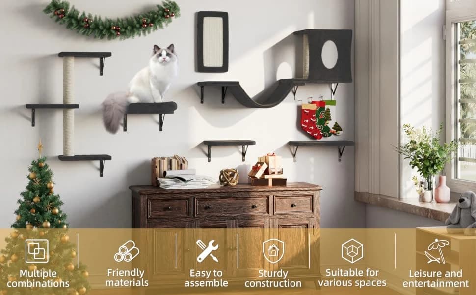 Cat Wall Shelves — 6 Pcs Luxury Wall-Mounted Cat Climber Set — product details