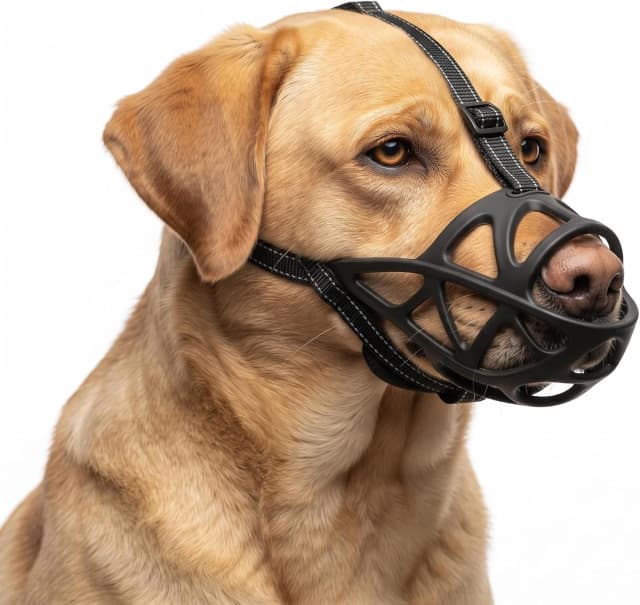 Breathable Basket Dog Muzzle for Large Breeds | Adjustable Mask with Reflective Straps | Allows Drinking and