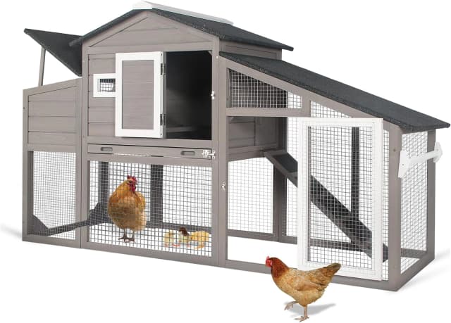 Large Wooden Chicken Coop with Run and Wheels