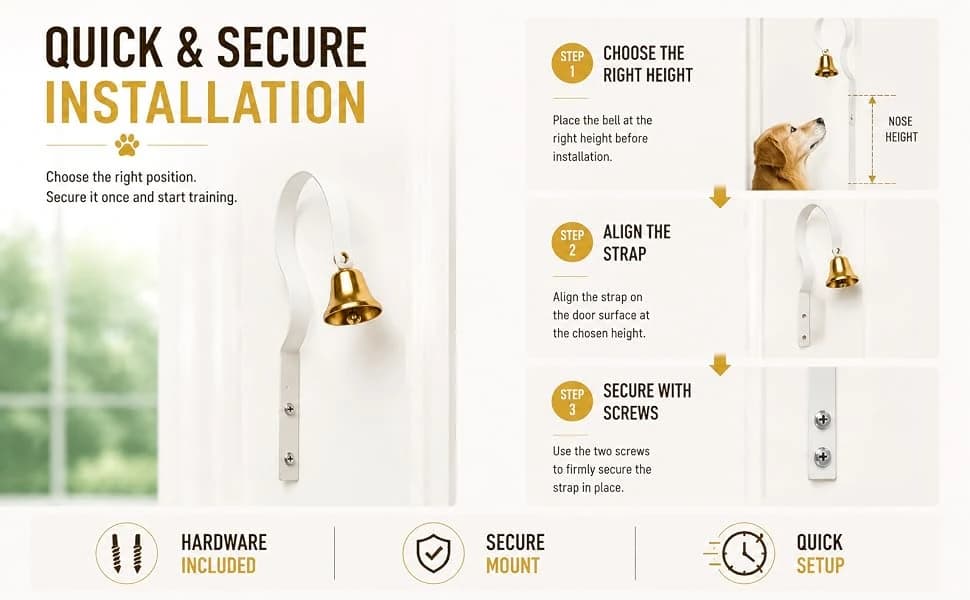 Fixed Metal Dog Doorbell for Potty Training - Heavy Duty Steel Wall Mounted Dog Bell for Door to Ring to Go — product details