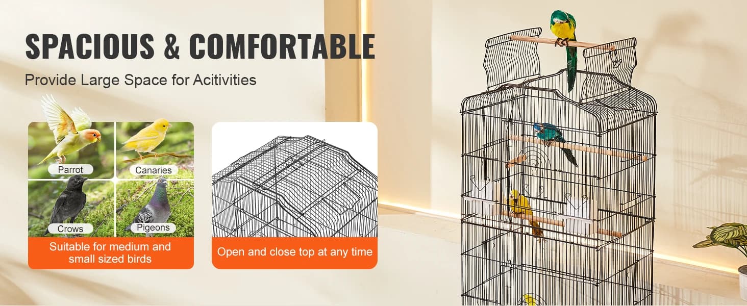 64-inch Open Top Large Parrot Bird Cage with Detachable Rolling Stand for Parakeets Finches Canaries Lovebirds — product details