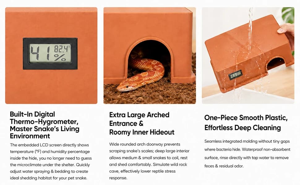Reptile Hide Snake Hide — with a Humidification Groove Fitted with a Temperature and Humidity Sensor — product details