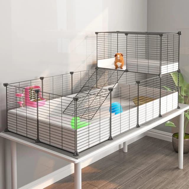 Guinea Pig Cage — Indoor Habitat Cage with Waterproof Plastic Bottom