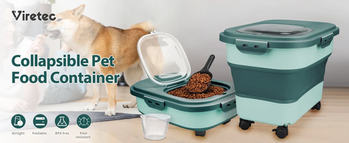 Dog Food Storage Container, 10-20Lbs Collapsible Pet Food Storage Containers with Rolling Wheel Airtight — product details