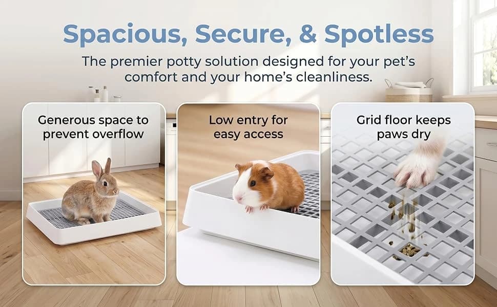 2 Pack Large Rabbit Litter Box — The low entry design of the litter boxes makes it easy for your small pet to enter and exit — allowing even short legged animals to easily enter