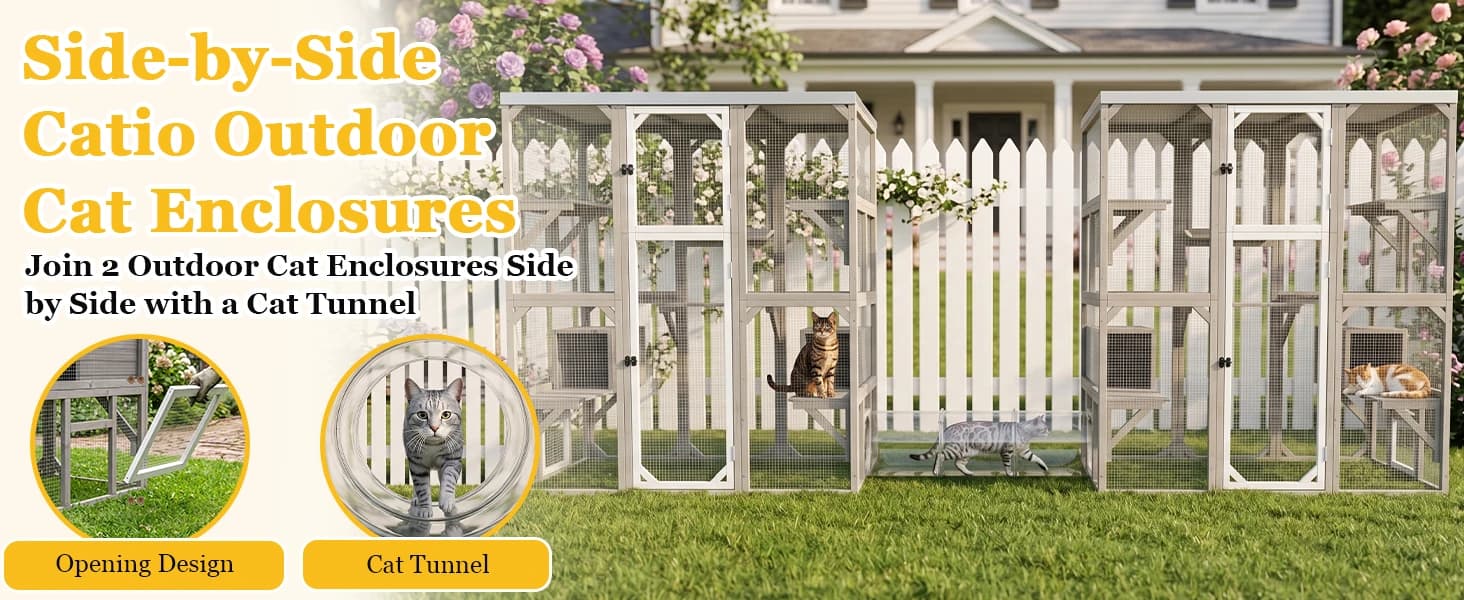 Outdoor Cat Catio Enclosures Large Wooden Cat House Patio for Indoor Cats Feral Cat Shelter with 2 Espace Doors — Outdoor Cat Catio, Outdoor Catio with Multiple Setup Options
