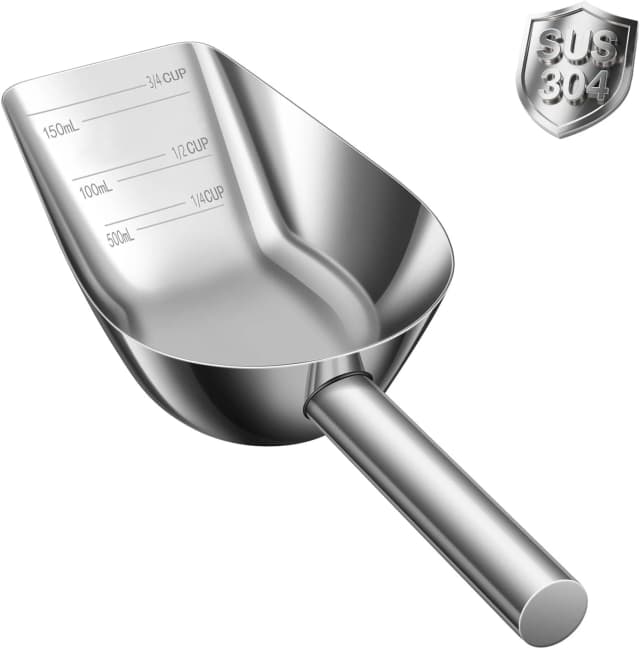 Pet cat-dog food-scoop measuring — 1-cup - Food-grade 304 stainless steel material | 1-Cup capacity | Precision