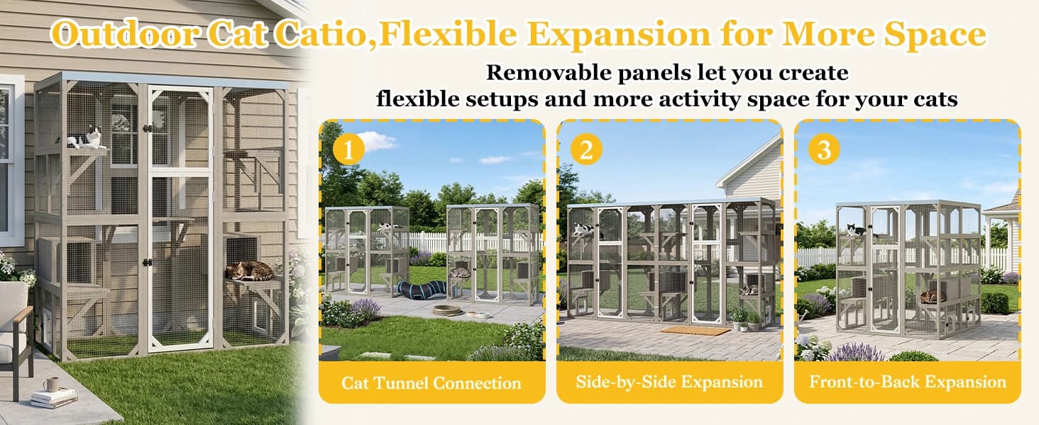 Outdoor Cat Catio Enclosures Large Wooden Cat House Patio for Indoor Cats Feral Cat Shelter with 2 Espace Doors — Outdoor Cat Catio, Outdoor Catio with Multiple Setup Options