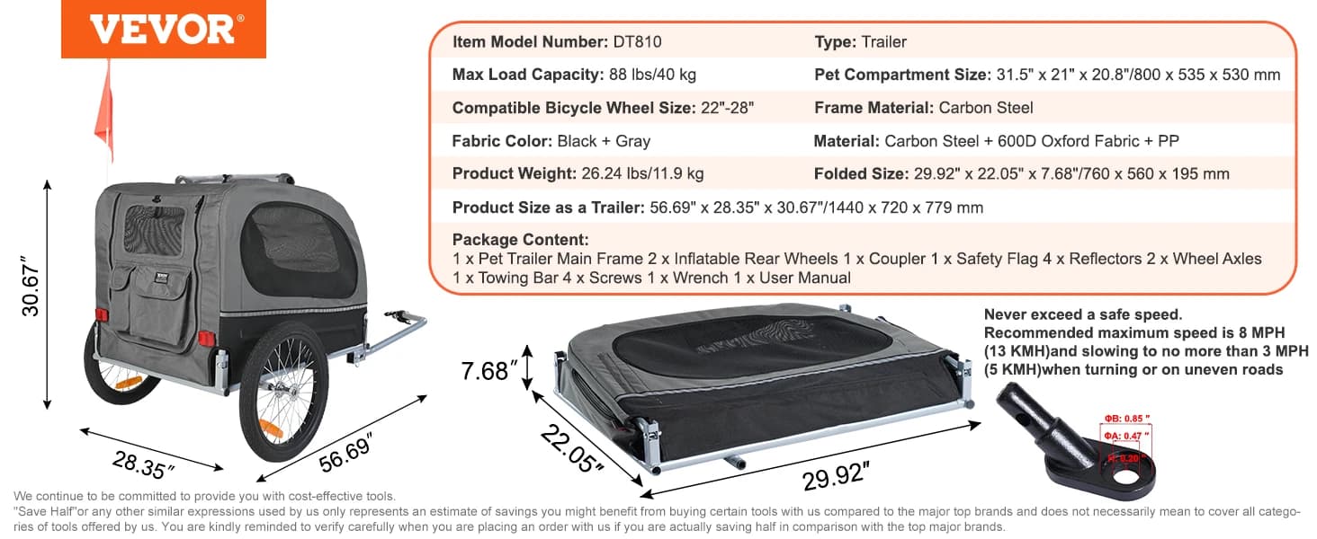 Dog Bike Trailer — Supports up to 88 lbs — product details