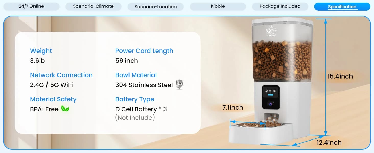 Automatic Cat Feeder with 2K Camera: 5G WiFi Automatic Dog Feeder with Night Vision — product details