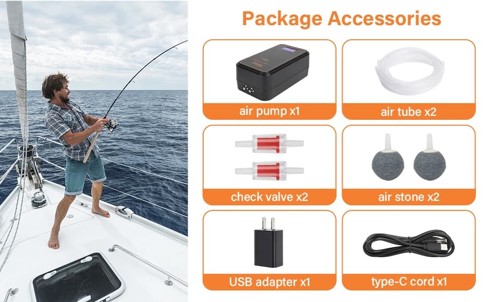 Aquarium Air Pump — Rechargeable Portable Oxygen Pump with Single/Dual Outlets — product details