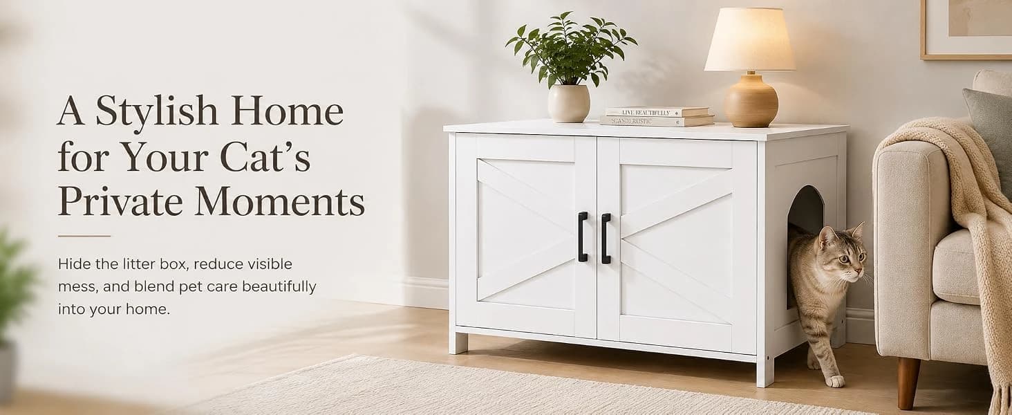 31.5" L Cat Litter Box Enclosure with Barn Door — Stylish Cat Litter Box Enclosure – Furniture and Pet House in One