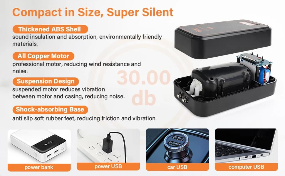 Aquarium Air Pump — Rechargeable Portable Oxygen Pump with Single/Dual Outlets — product details