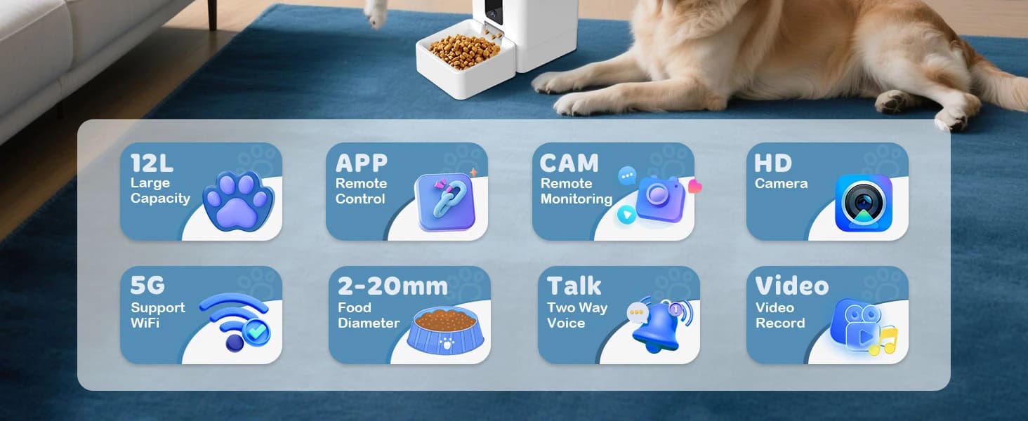 Automatic Dog Feeder Large Breed: 12L/50 Cup Capacity for Kibble up to 20mm — product details