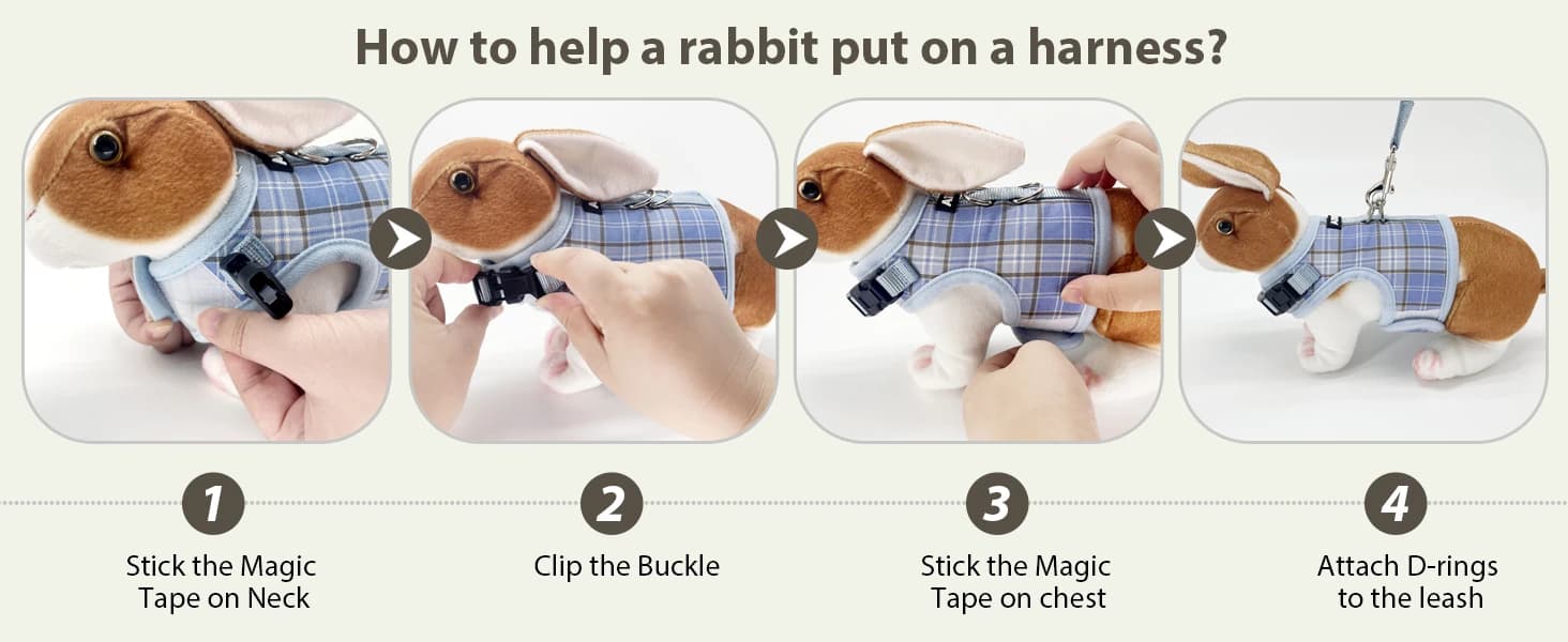 Plaid Breathable Rabbit Harness and Leash Set Escape Proof — product details