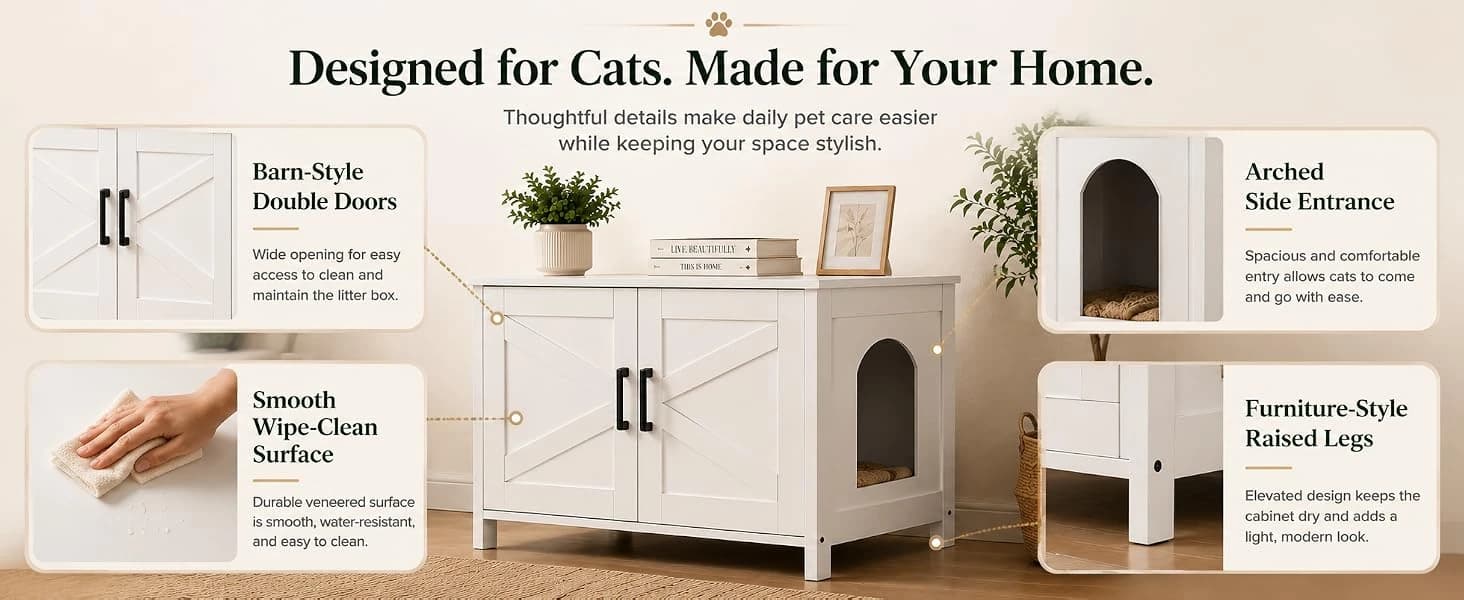 31.5" L Cat Litter Box Enclosure with Barn Door — product details