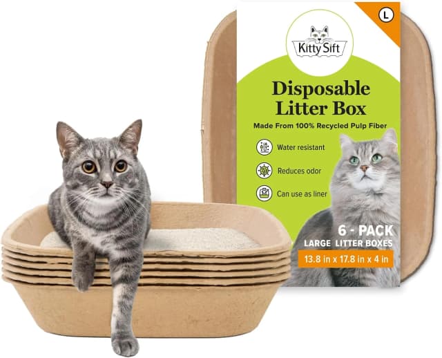 Disposable Cat Litter Box Large, 6 Count, Durable Portable for Travel and Home, Eco-Friendly Disposable Litter