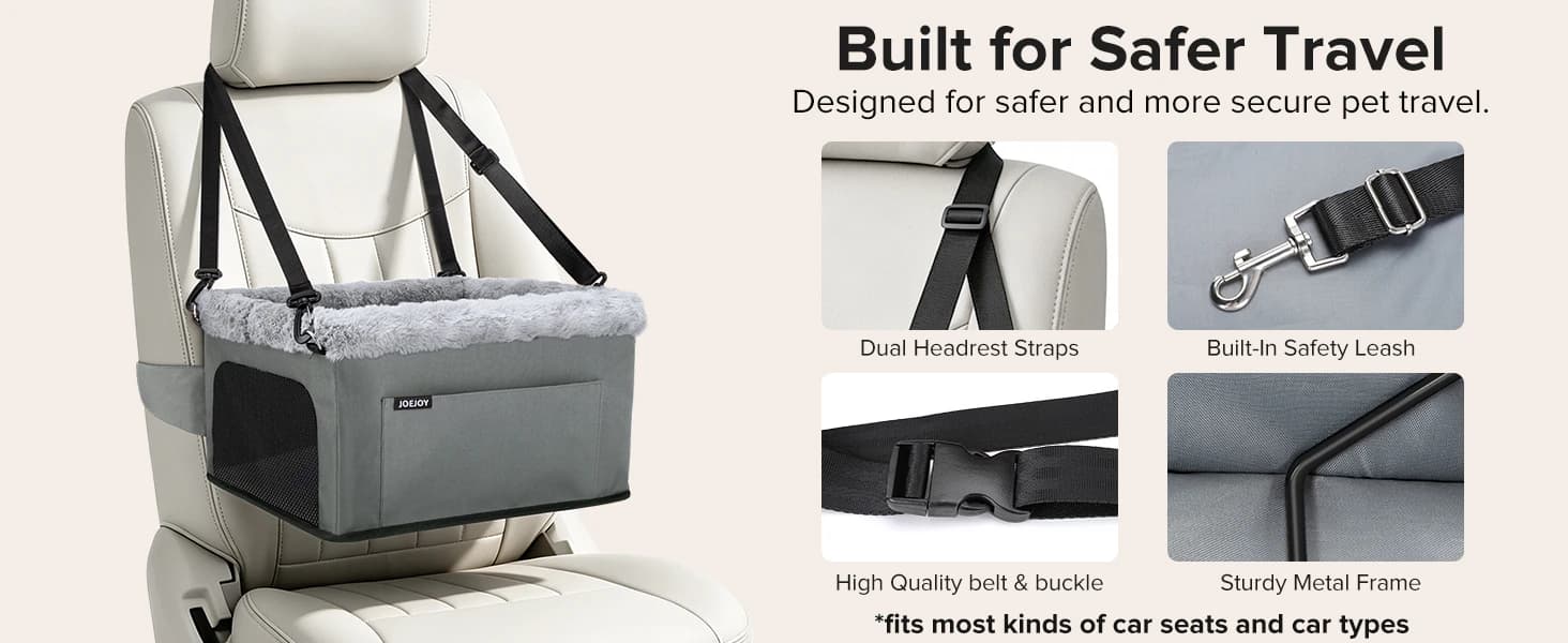 Deluxe Dog Booster Seat with Sturdy Metal Frame and Safety Leash for Small Pets up to 20 lbs - Portable Puppy β product details