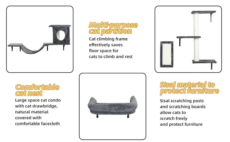 Cat Wall Shelves — 6 Pcs Luxury Wall-Mounted Cat Climber Set — Climb, Play — Nap: Wall-Mounted Cat Heaven for Your Curious Kitty!