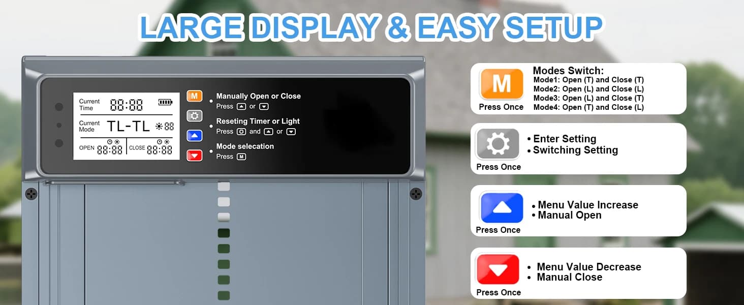 Automatic Chicken Coop Door Solar Powered with Timer and Light Sensor — CHICKEN DOOR WITH TIMER and LIGHT SENSOR