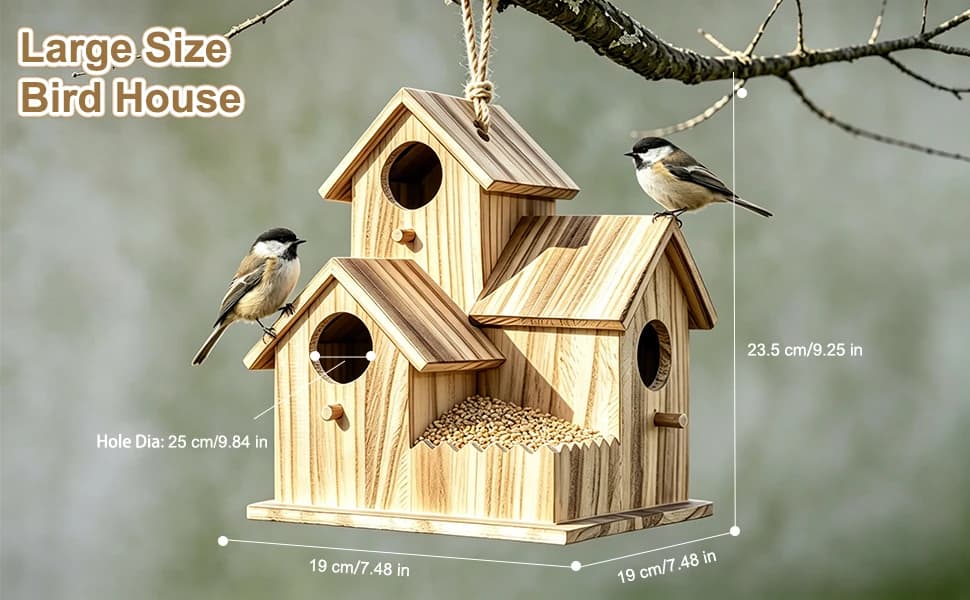 Large Wooden Bird House for Outside — 3-Hole Birdhouse — product details