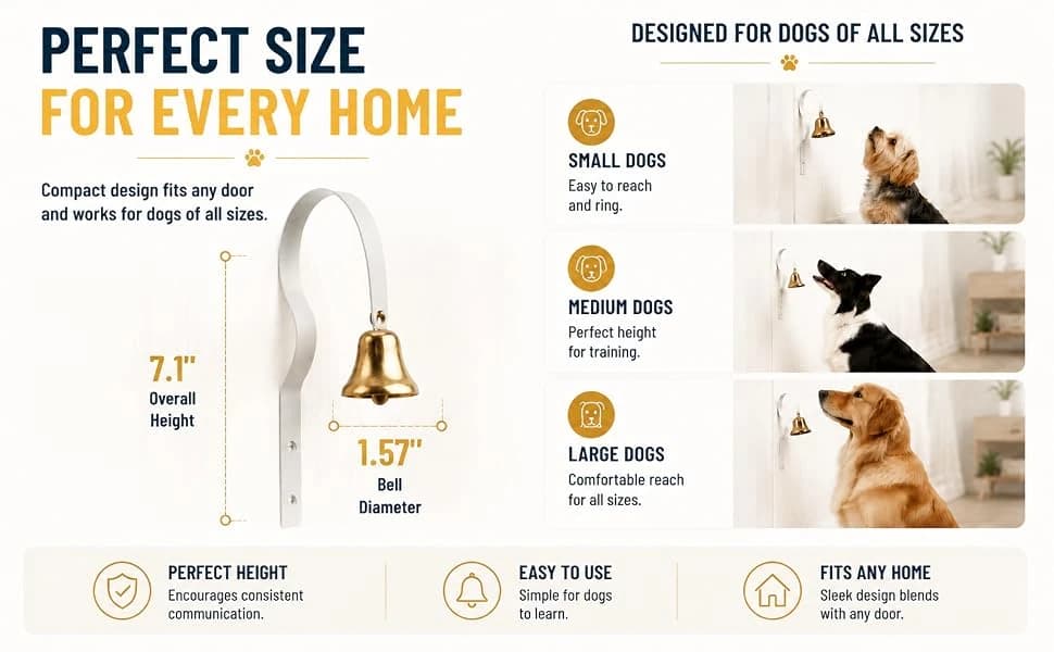 Fixed Metal Dog Doorbell for Potty Training - Heavy Duty Steel Wall Mounted Dog Bell for Door to Ring to Go — product details