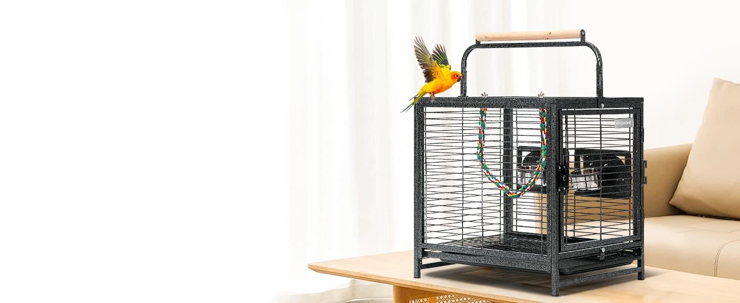 19 Inch Wrought Iron Travel Bird Cage for Cockatiel Parakeets — Hard-wearing and Safe & Portable