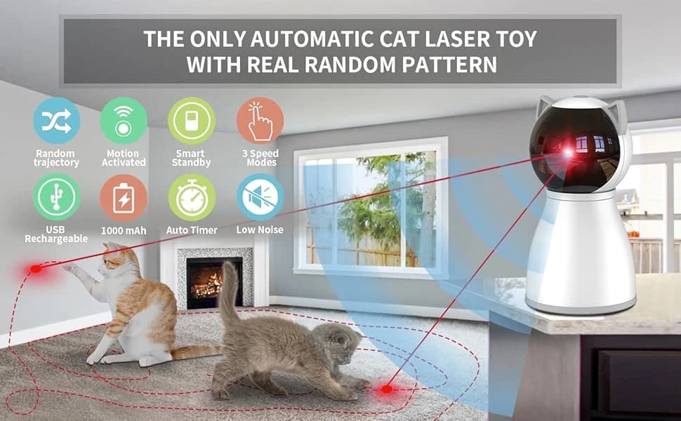 Interactive Cat Toys Laser for Indoor Cats — Real Random Trajectory, Motion Activated Rechargeable Automatic Cat Laser Toy