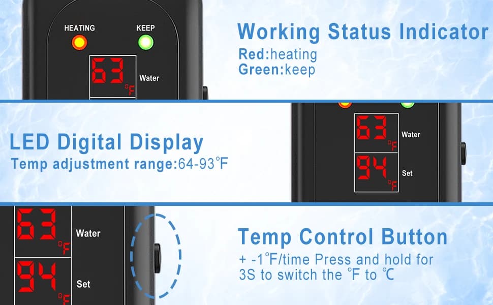 Aquarium Heater — 300W Fish Tank Heater with LED Digital Display & 5 Safety Protection — Fish Tank Heater with Digital Display Temperature Control System.