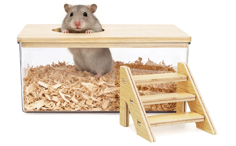 Hamster Sand Bath Box with Wood Cover — Lid to Prevent Sand Spillage