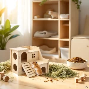 Tiny Hamster Maze Wood House Fun Slide House — Double-Decker Hut for Dwarf Gerbil Mouse Mice Rat Small — collection imagery