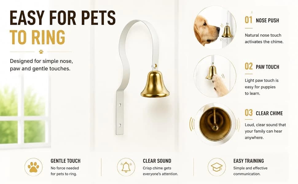 Fixed Metal Dog Doorbell for Potty Training - Heavy Duty Steel Wall Mounted Dog Bell for Door to Ring to Go — product details