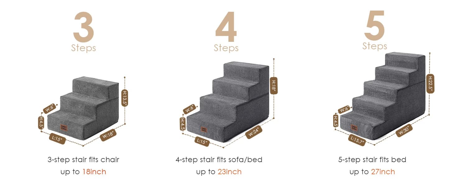Dog Stairs for Bed 18" H — 4-Step Dog Steps for High Bed — product details