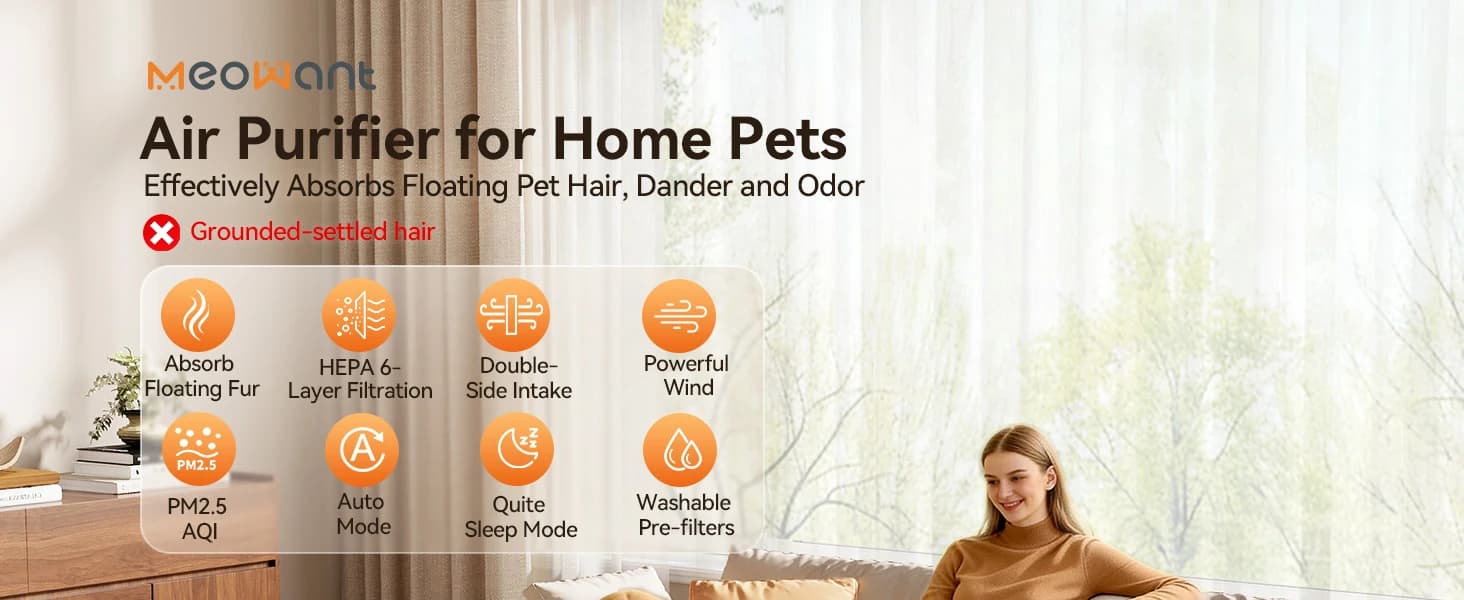 Pet Air Purifier for Home — Dual-sided Intake Air Purifier — Air Purifier for Home Pets