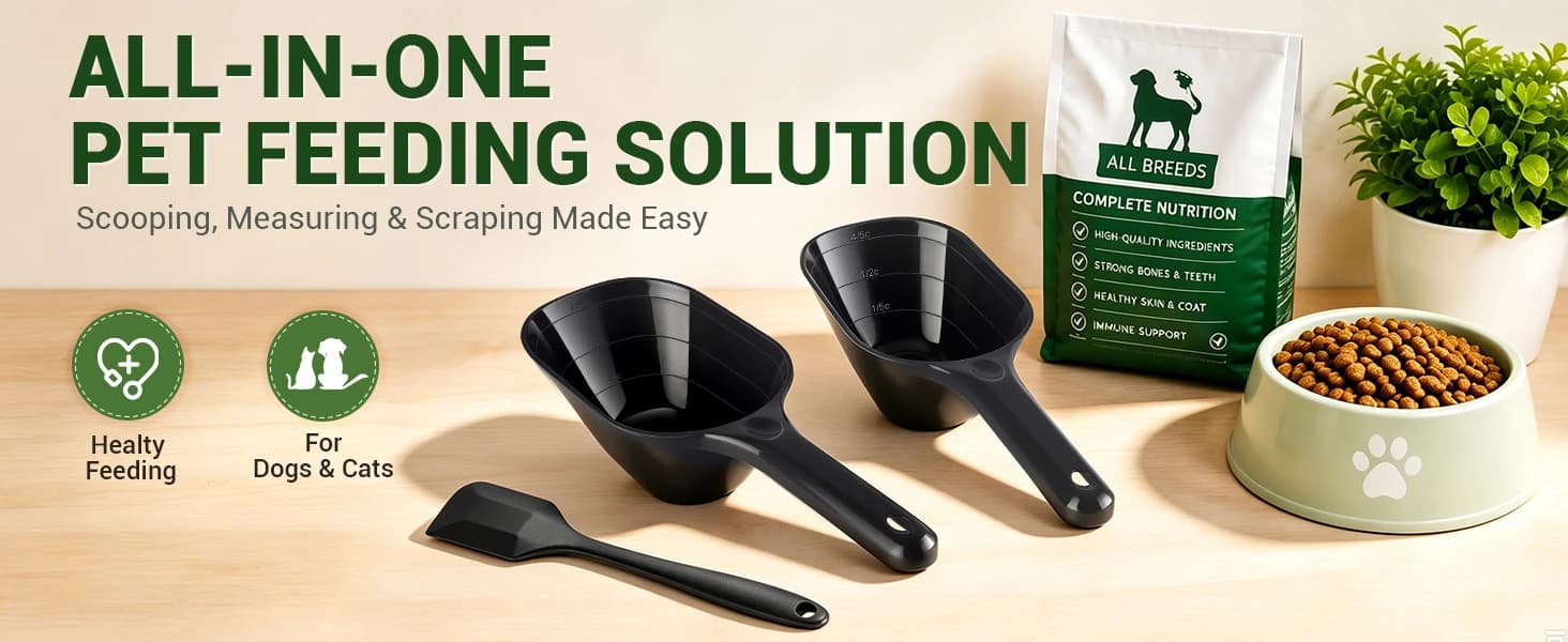 Dog Food Scoop Set with Silicone Can Scraper — product details