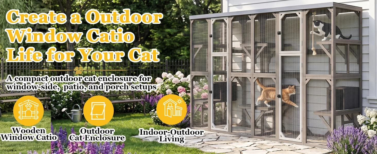 Outdoor Cat Catio Enclosures Large Wooden Cat House Patio for Indoor Cats Feral Cat Shelter with 2 Espace Doors — Outdoor Cat Catio, Outdoor Catio with Multiple Setup Options
