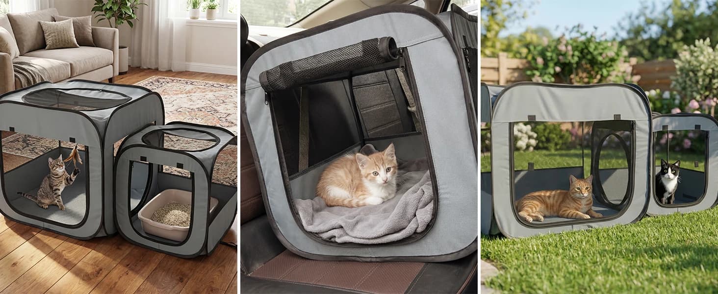 Portable Cat Playpen with Litter Area — product details