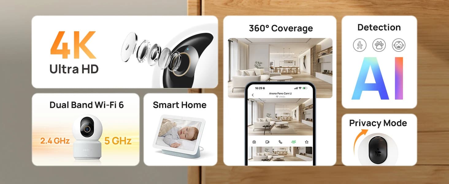 Pano 4K UHD Indoor Camera — Pet/Dog Security Camera with Phone App — product details