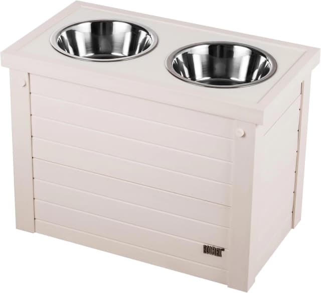 ECOFLEX Elevated Dog Feeder with 2 Stainless Steel Bowls and Sliding Lid Storage Bin