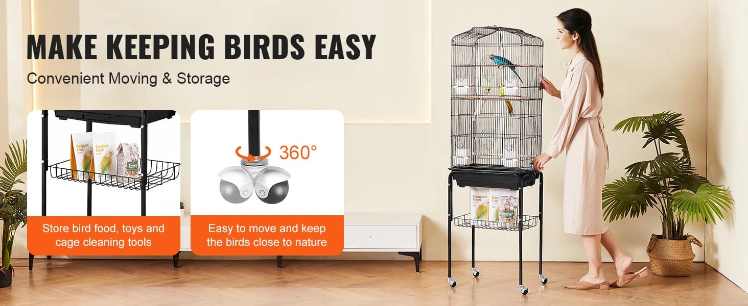 64-inch Open Top Large Parrot Bird Cage with Detachable Rolling Stand for Parakeets Finches Canaries Lovebirds — product details