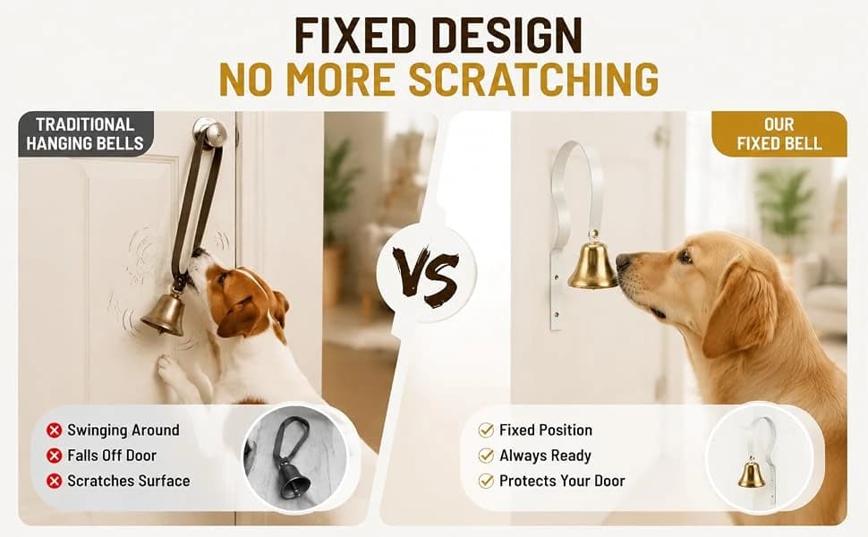 Fixed Metal Dog Doorbell for Potty Training - Heavy Duty Steel Wall Mounted Dog Bell for Door to Ring to Go — product details