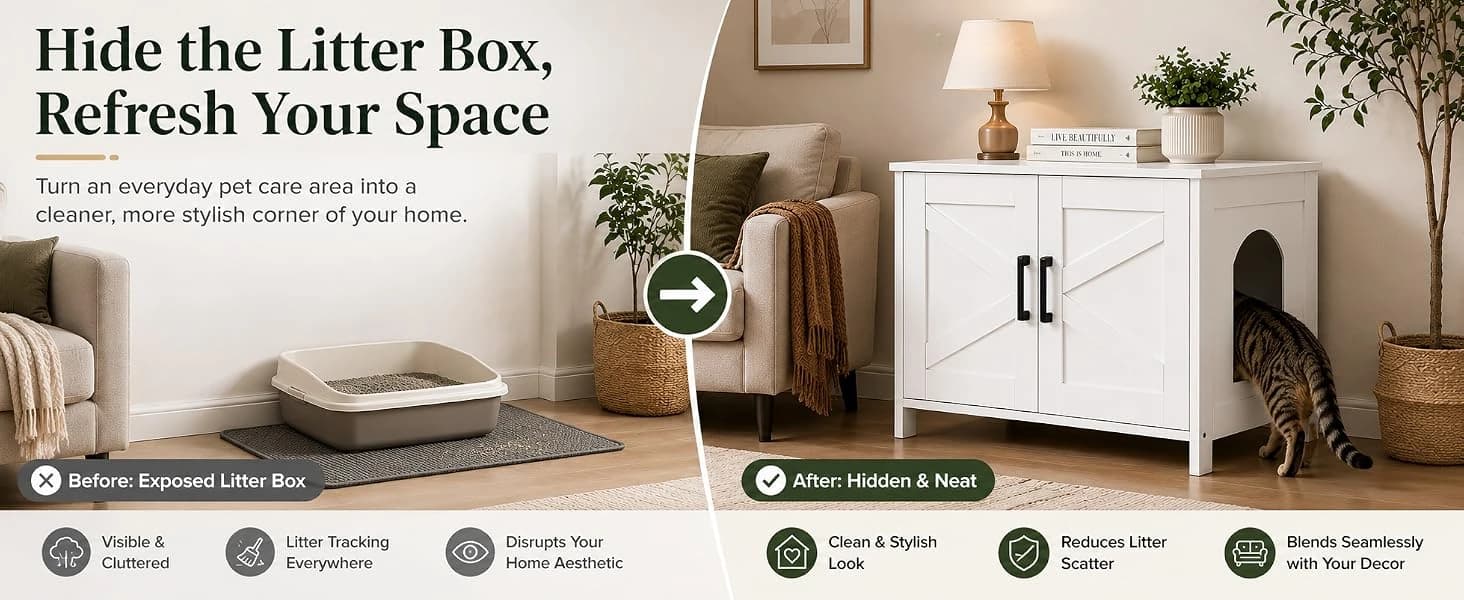 31.5" L Cat Litter Box Enclosure with Barn Door — product details