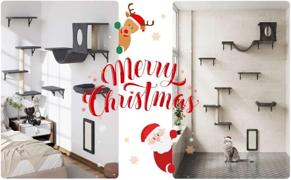 Cat Wall Shelves — 6 Pcs Luxury Wall-Mounted Cat Climber Set — Purr-fect Wall Adventure: Space-Saving Cat Climber Set for Your Feline Explorer!